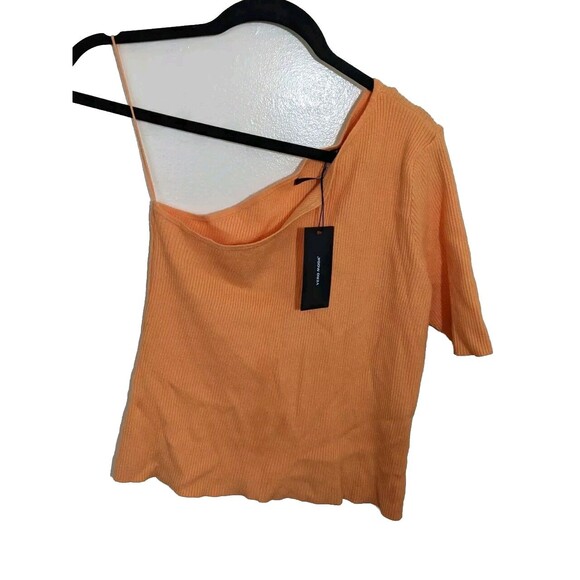 Vero Moda Top One Shoulder Short Sleeve Orange Ribbed Knit Stretch Medium - Picture 5 of 14